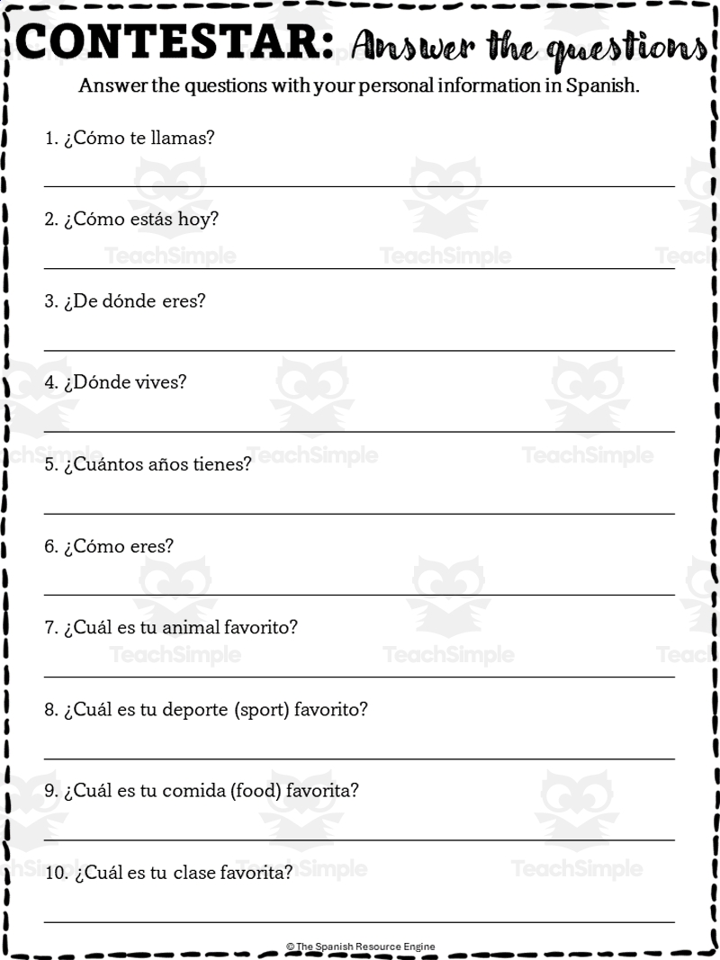 Spanish Greetings Worksheets Matching And Answering Basic Questions By Teach Simple