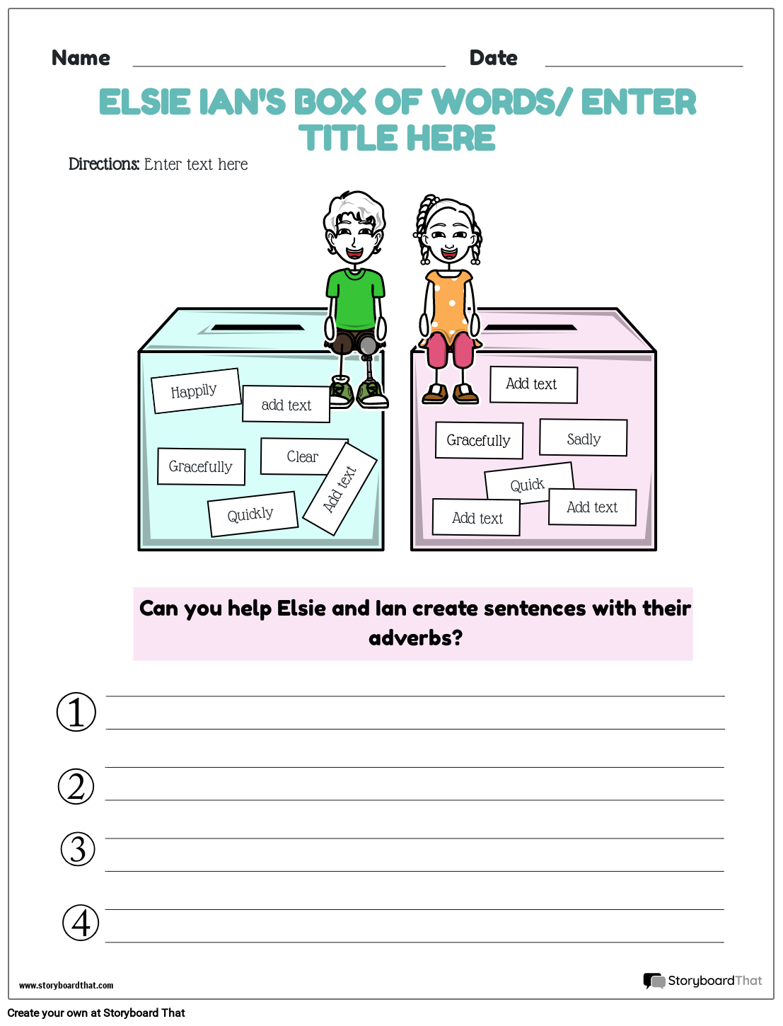 Storyboard That Free Adjective Adverb Worksheet Templates