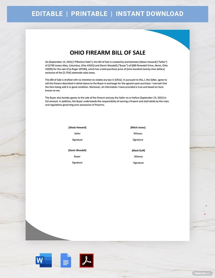 Tennessee Firearm Gun Bill Of Sale Template In PDF Word Google Docs Download Template