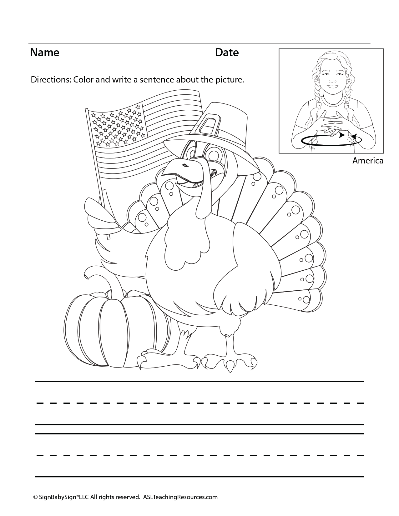 Thanksgiving Day Coloring Pages School Version ASL Teaching Resources