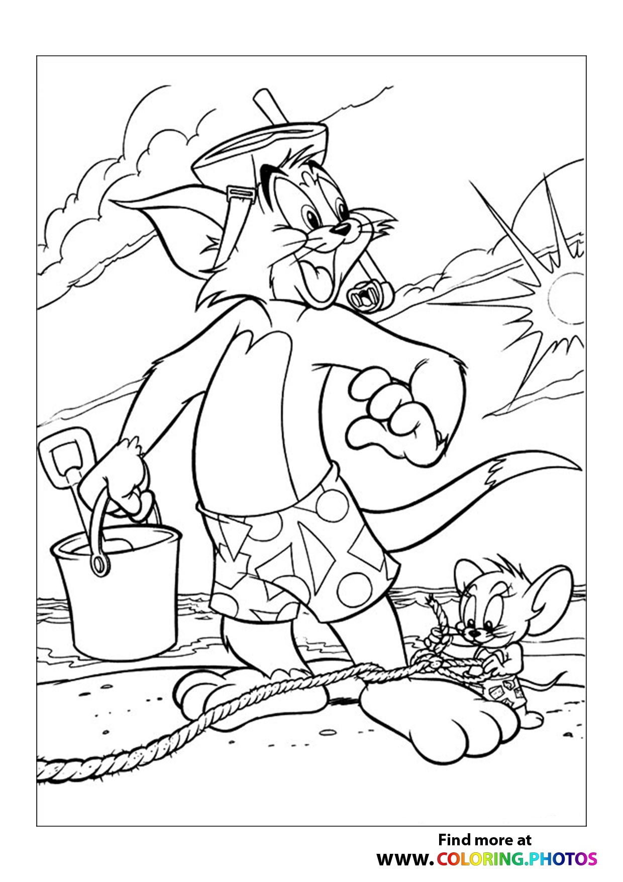 Tom And Jerry On The Beach Coloring Pages For Kids