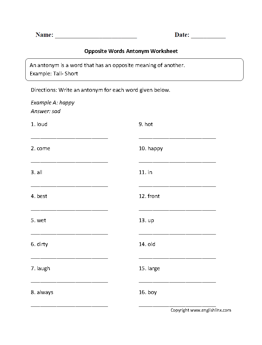 Free Printable Synonyms And Antonyms Worksheets