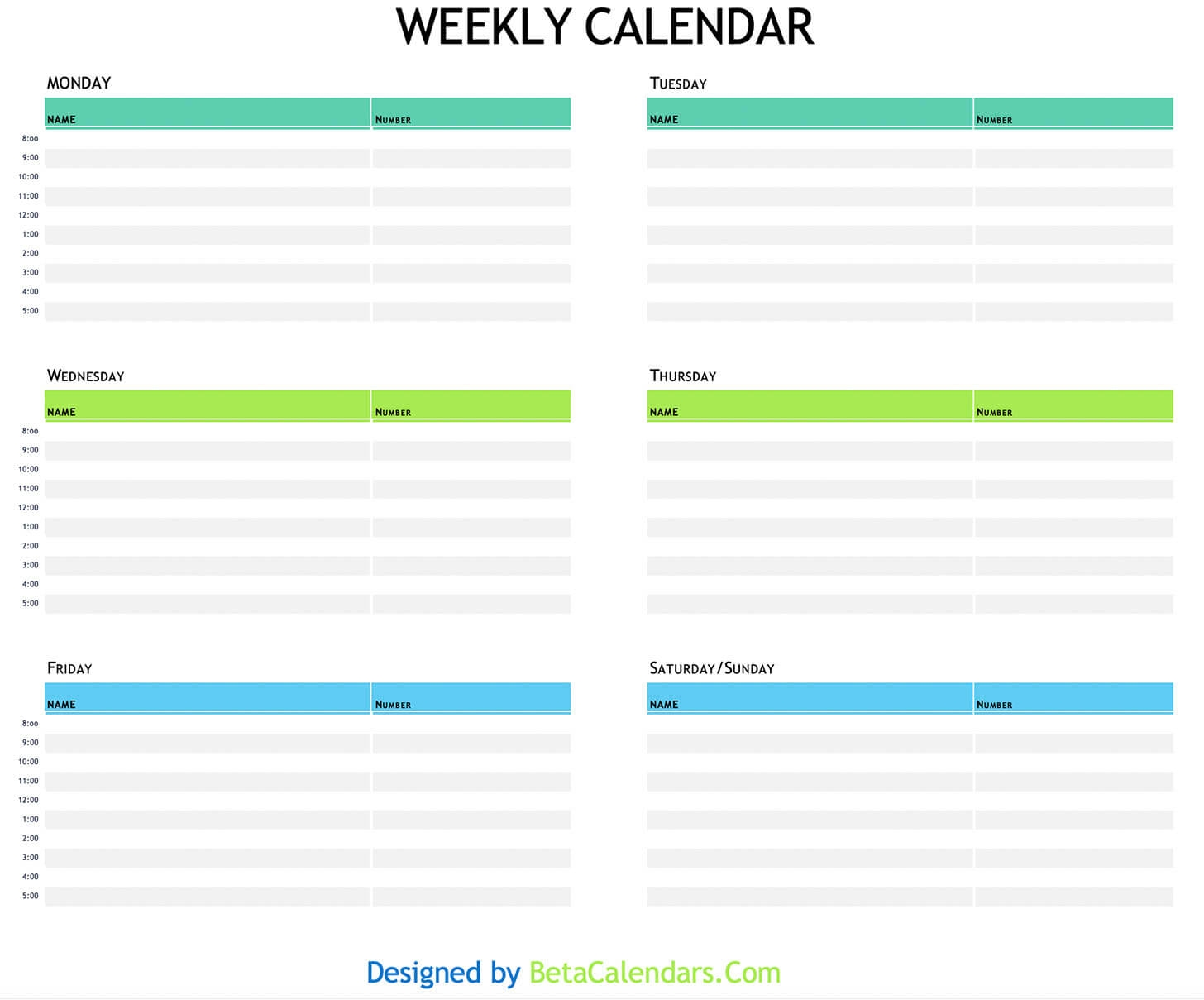 Weekly Calendar 2026 Free Printable Templates
