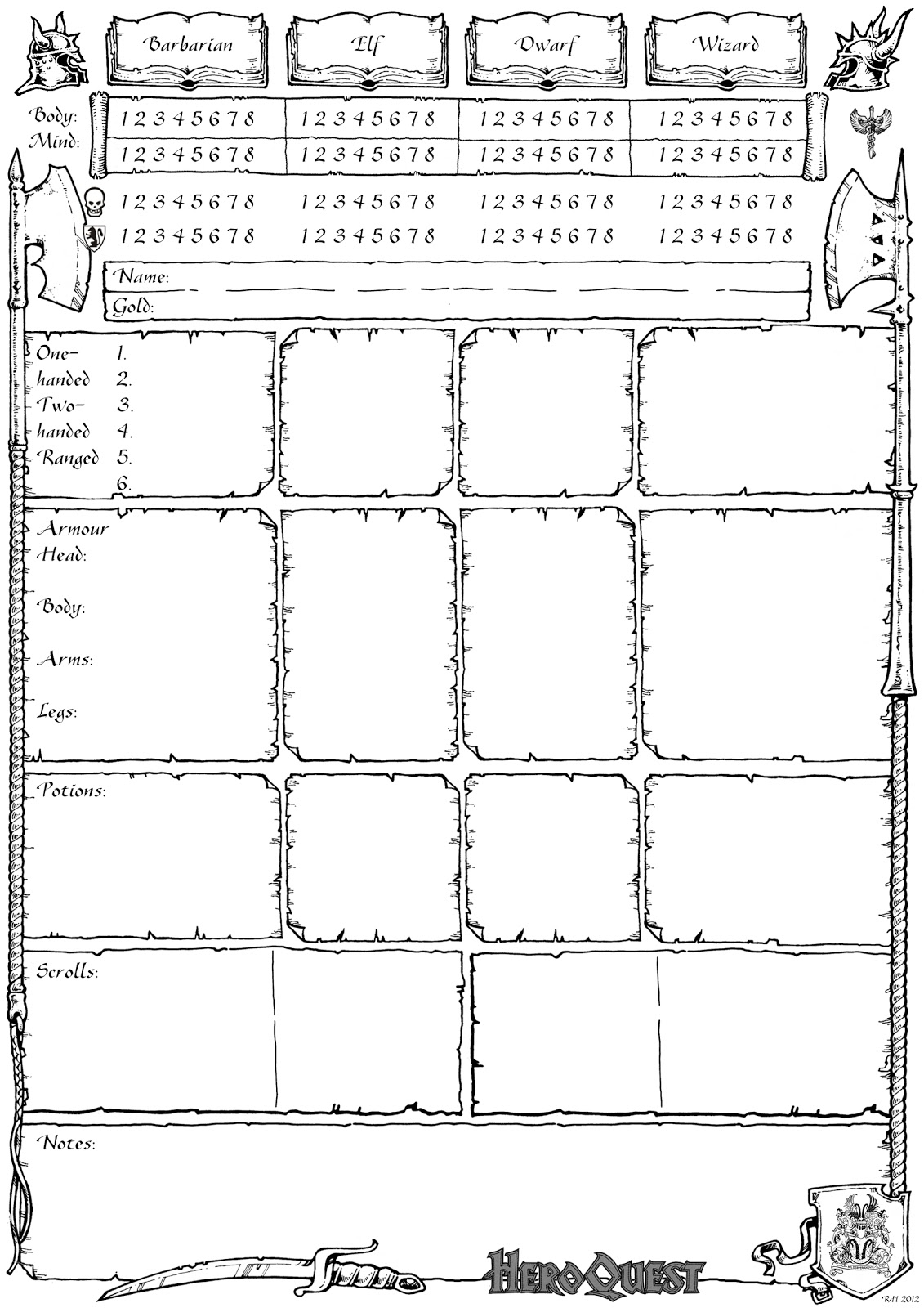 Ye Olde Inn s Community Blog On HeroQuest 5 Alternative Custom Character Sheets To Write Down All Your Loots 