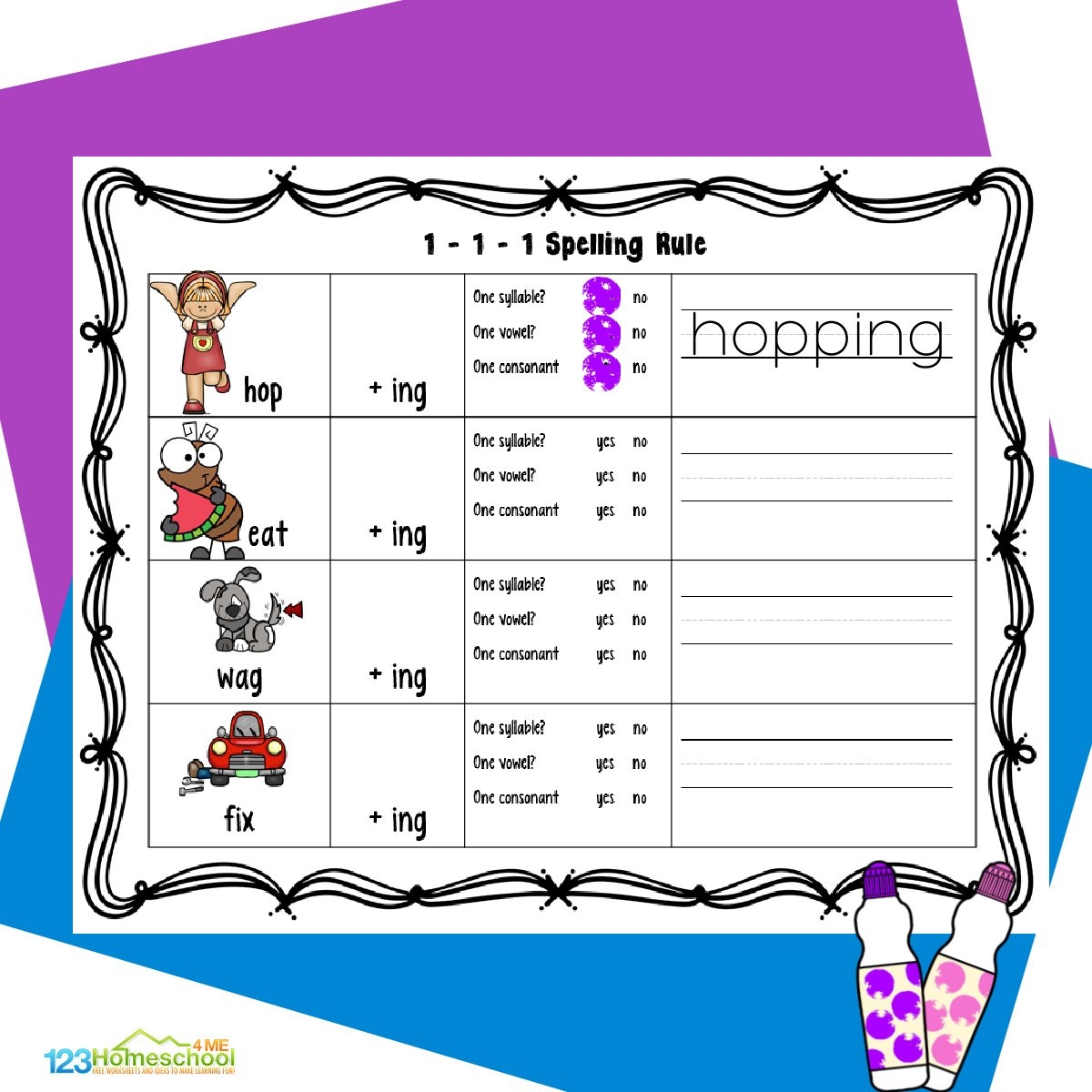 1 1 1 Rule FREE Double Consonant Worksheets