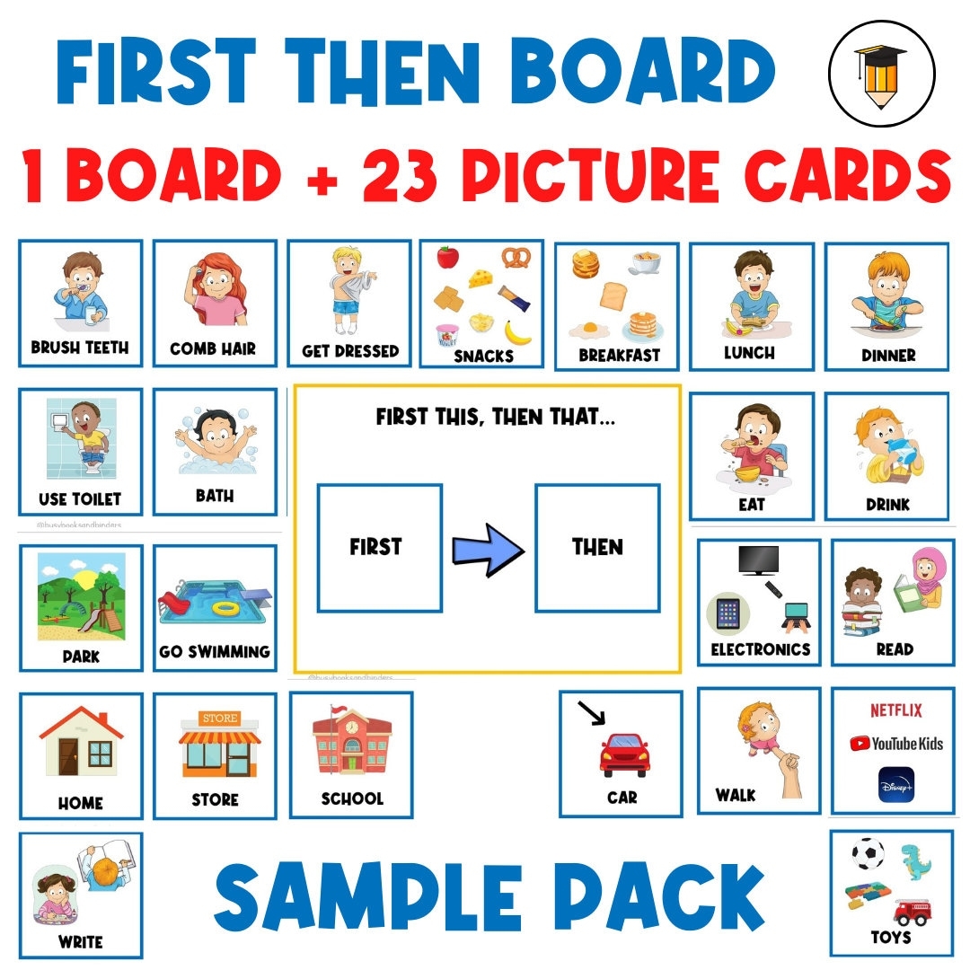 1 BOARD 23 PICTURE CARDS First Then Board Visual Aid Visual Schedule Toddler Behavior Chart Task Card Autism Communication Etsy