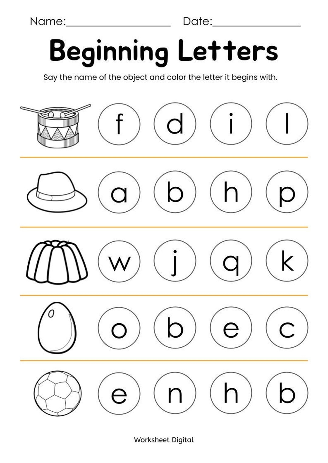 10 Printable Beginning Letters Worksheets For Kindergarten Preschool Homeschool Educational Printables Etsy