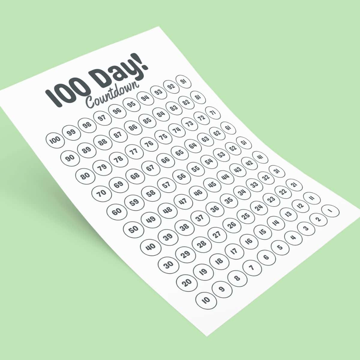 Printable 100 Countdown Chart