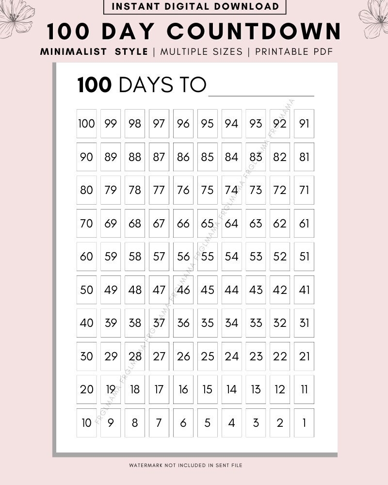 100 Day Countdown Printable Minimalist Planner PDF Etsy Israel