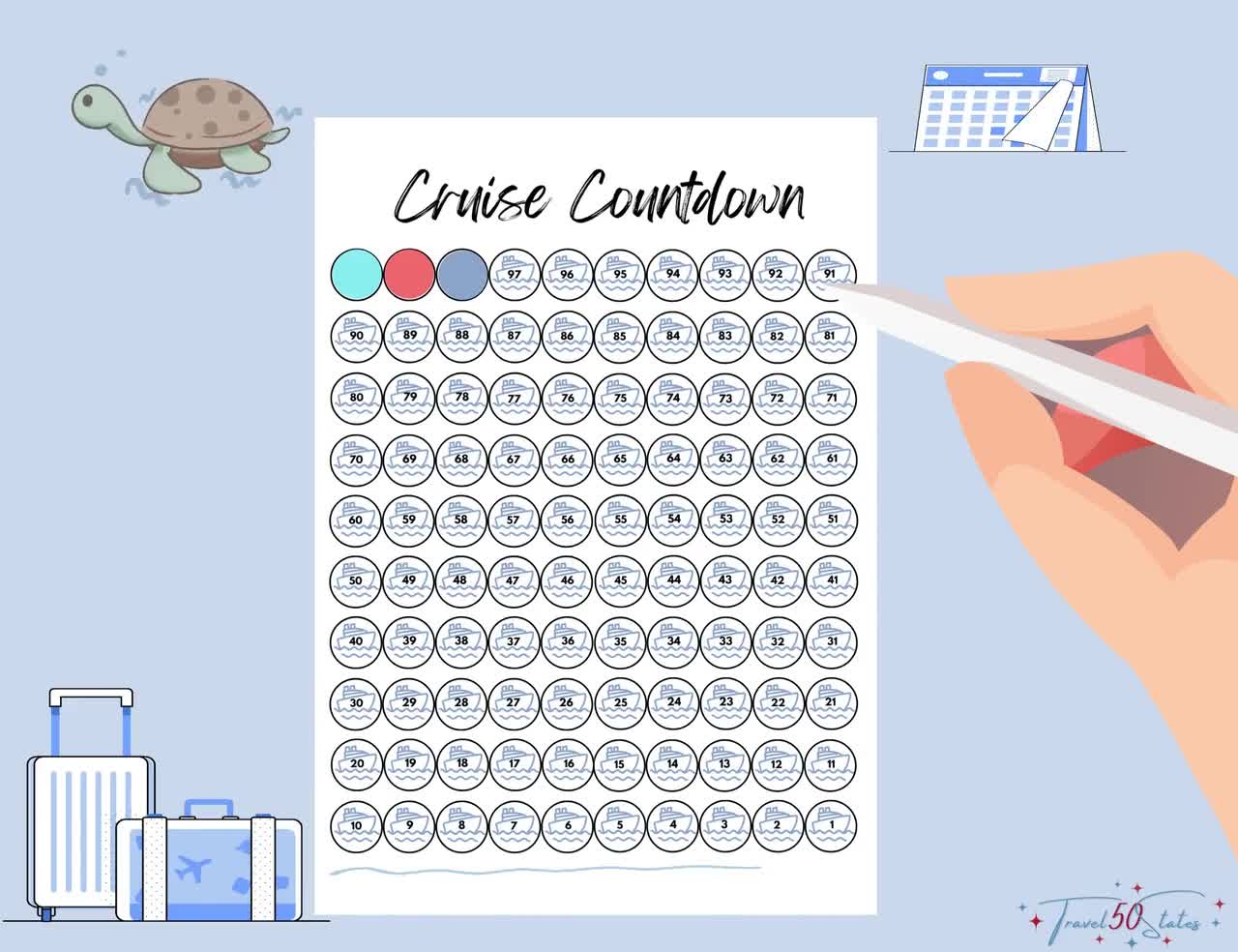 100 Day Cruise Countdown Tracker Printable Vacation Planning For Cruise Vacation Etsy