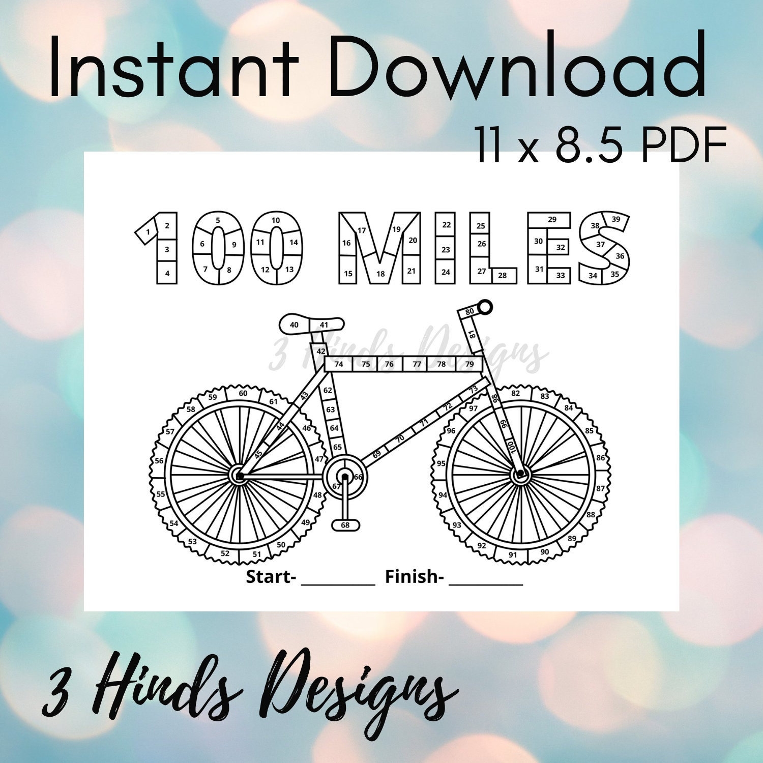 100 Mile Bike Tracker Cycle Challenge Printable For Motivation Activity Log Etsy