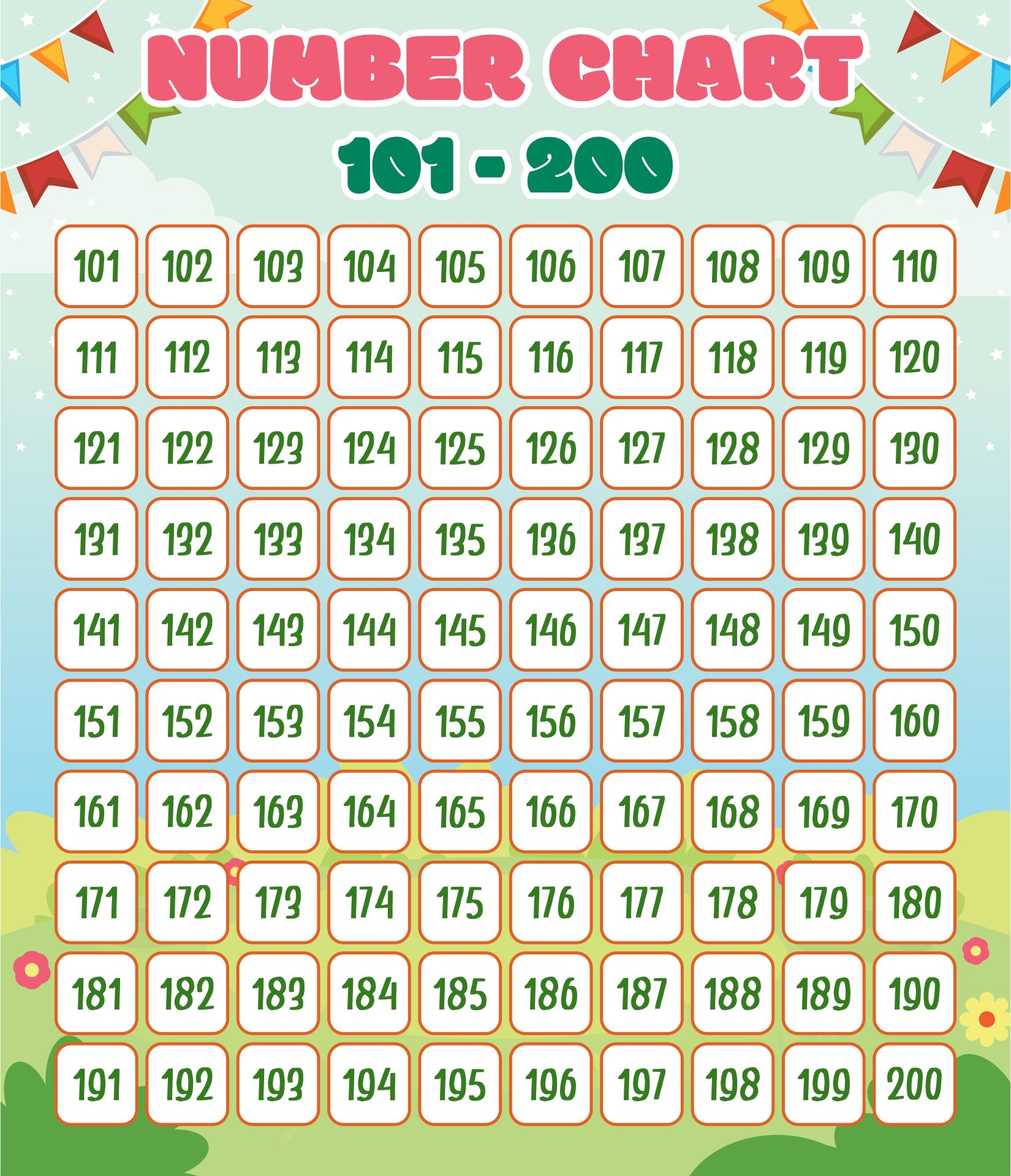 Free Printable Number Chart 100 200