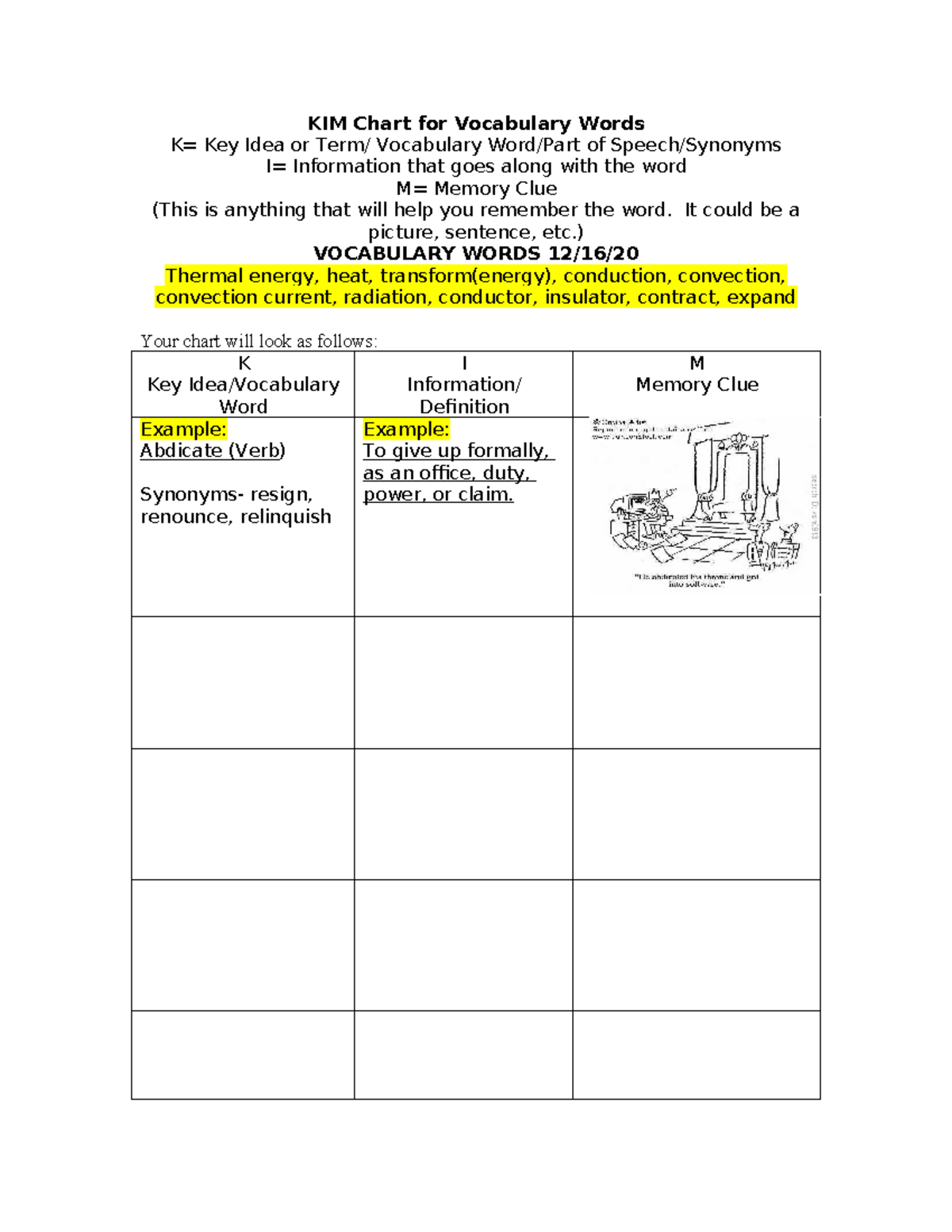 12 16 2020 KIM Chart For Vocabulary Words KIM Chart For Vocabulary Words K Key Idea Or Term Studocu