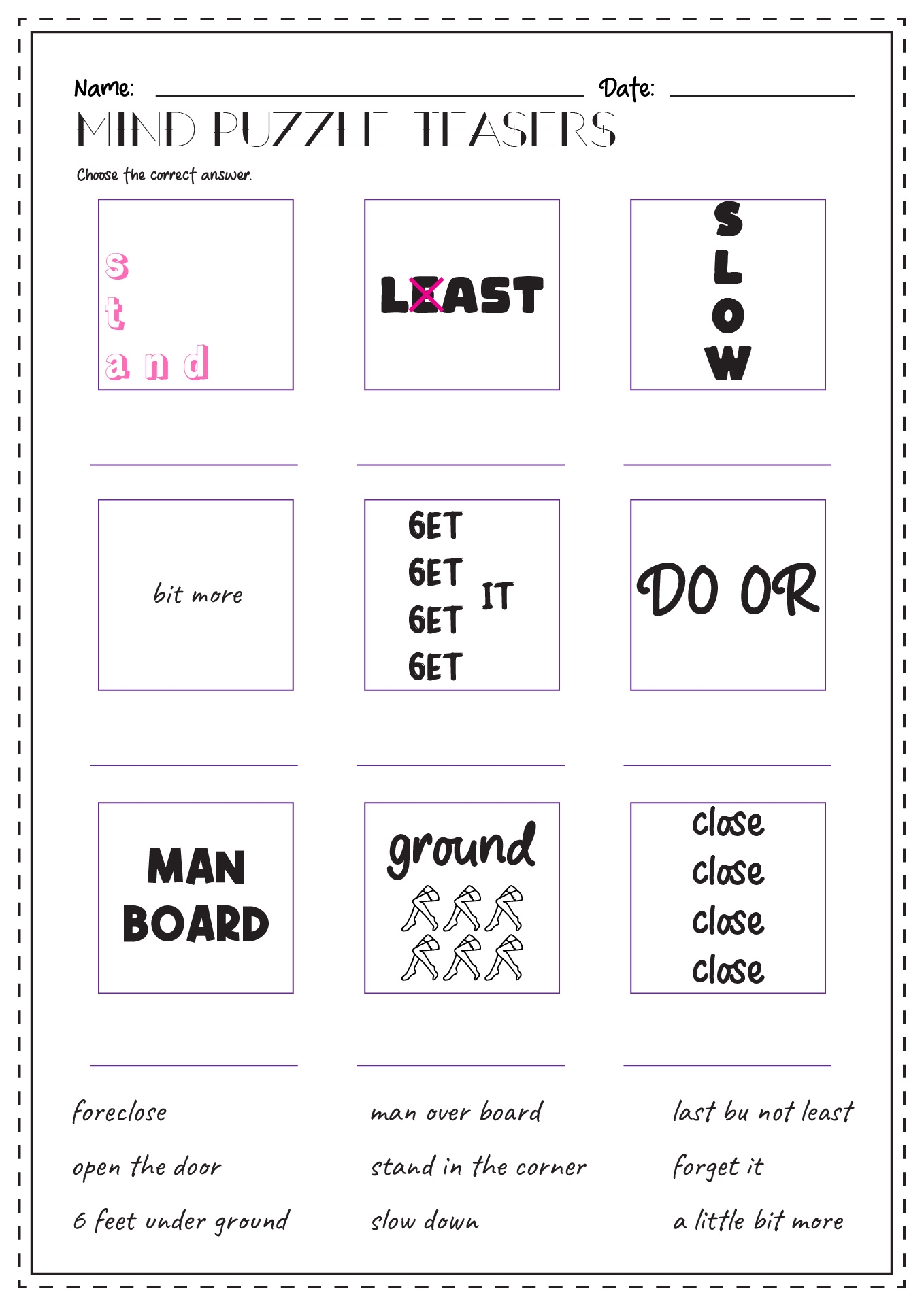 Mind Games Printable Worksheets