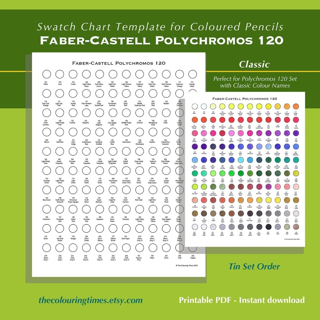 120 Polychromos Faber Castell Swatch Chart Printable Template PDF Classic Colors Chart For Coloured Pencils Polys Names And Numbers Etsy