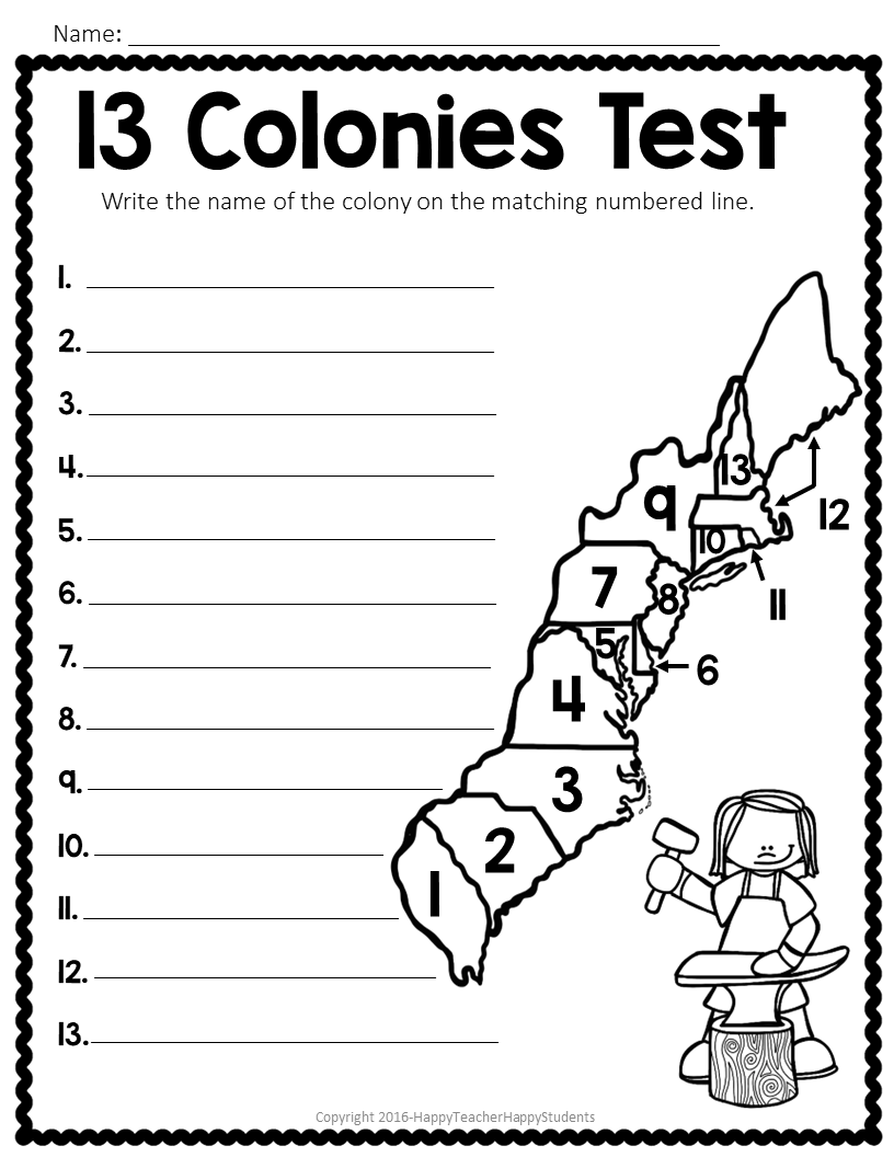 13 Colonies Map Quiz 13 Colonies Map Worksheet Blank 13 Colonies Map U0026 13 Colonies Test Homeschool Made By Teachers