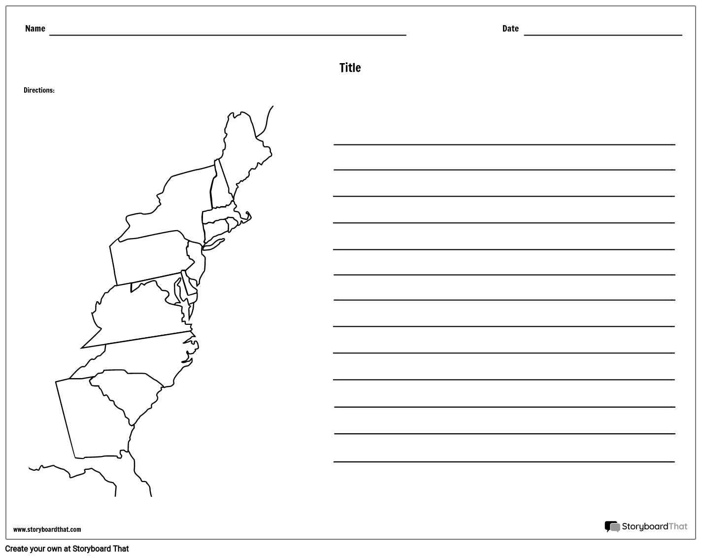 Free Printable Blank 13 Colonies Map