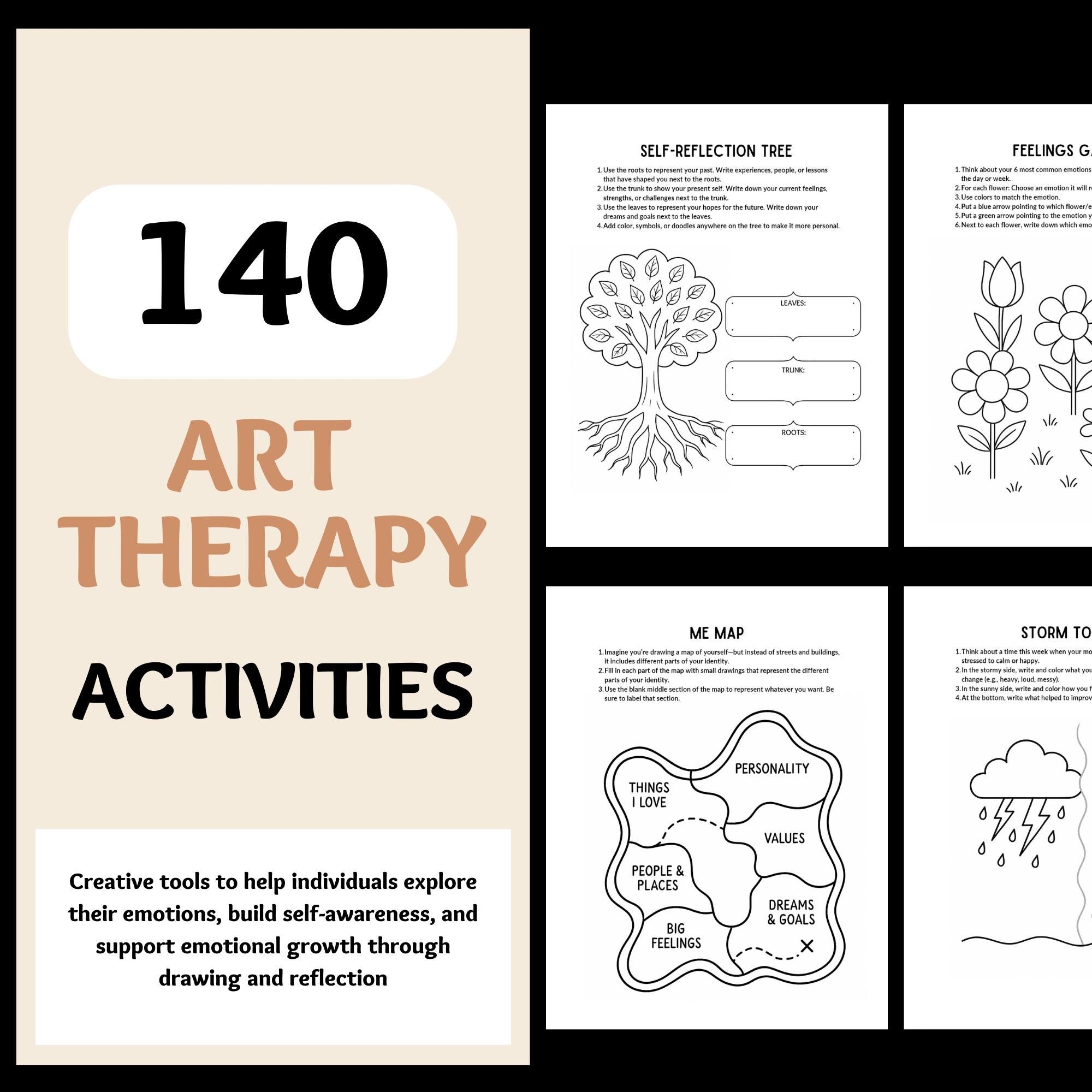 140 Art Therapy Worksheets Mental Health Social emotional Learning Self esteem Coping Social Work Teen Therapist Kids Counseling CBT DBT Etsy