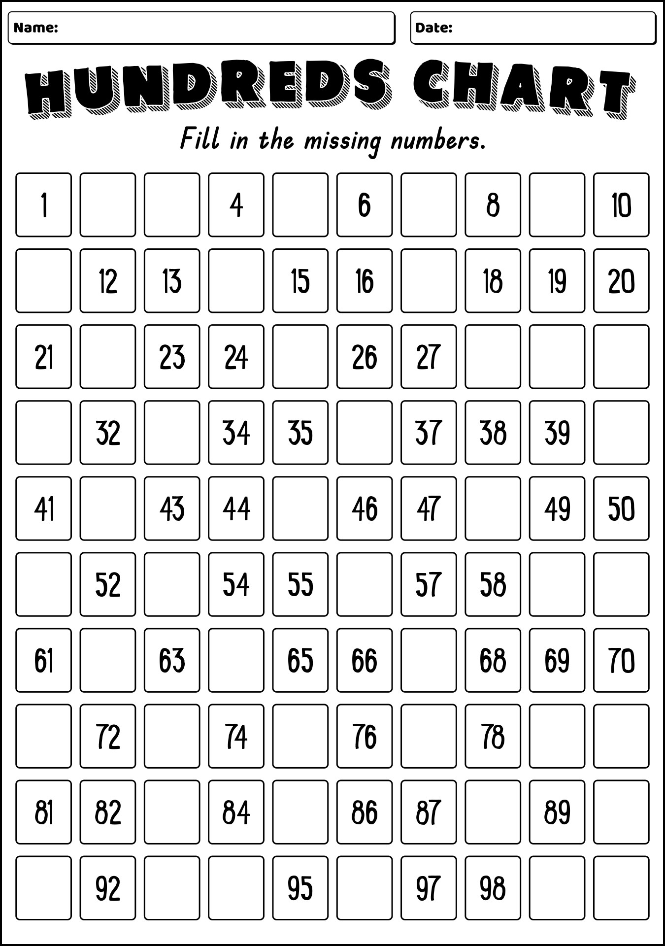 15 Hundreds Chart Missing Numbers Worksheet Free PDF At Worksheeto