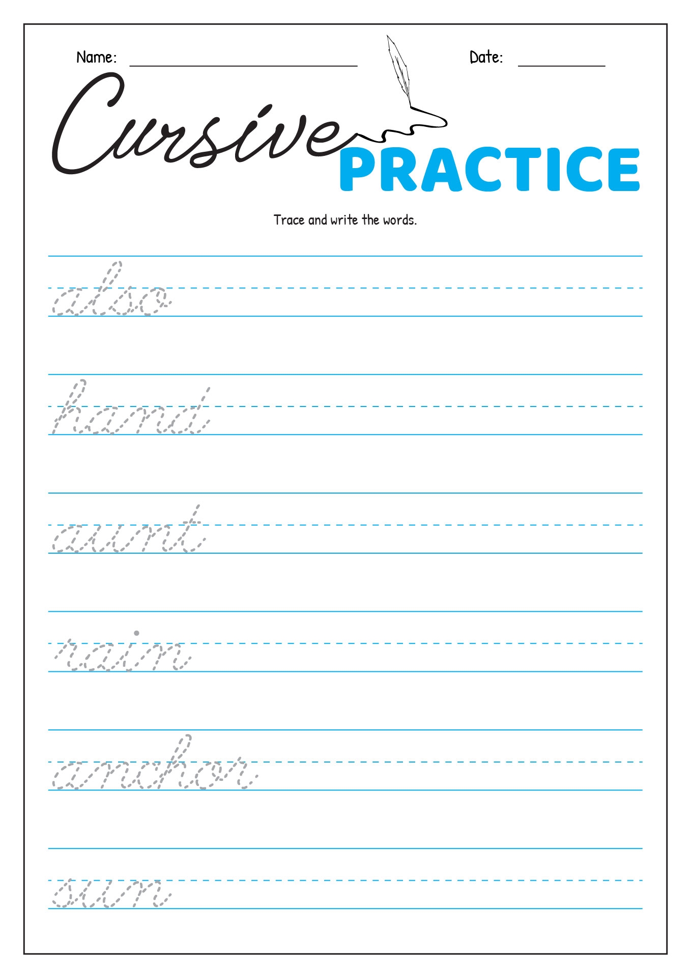 Printable Cursive Practice Worksheets