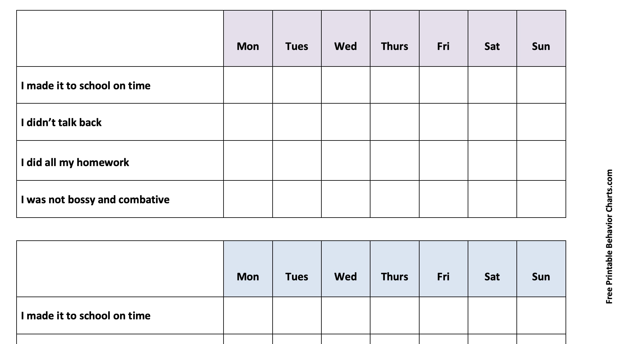 Printable Behavior Chart Ideas For Home