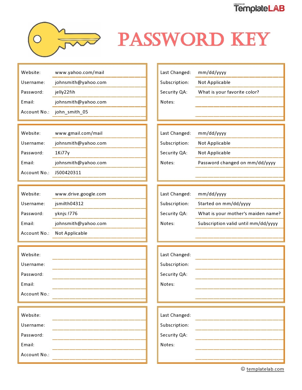20 Best Password List Templates Word Excel PDF TemplateLab