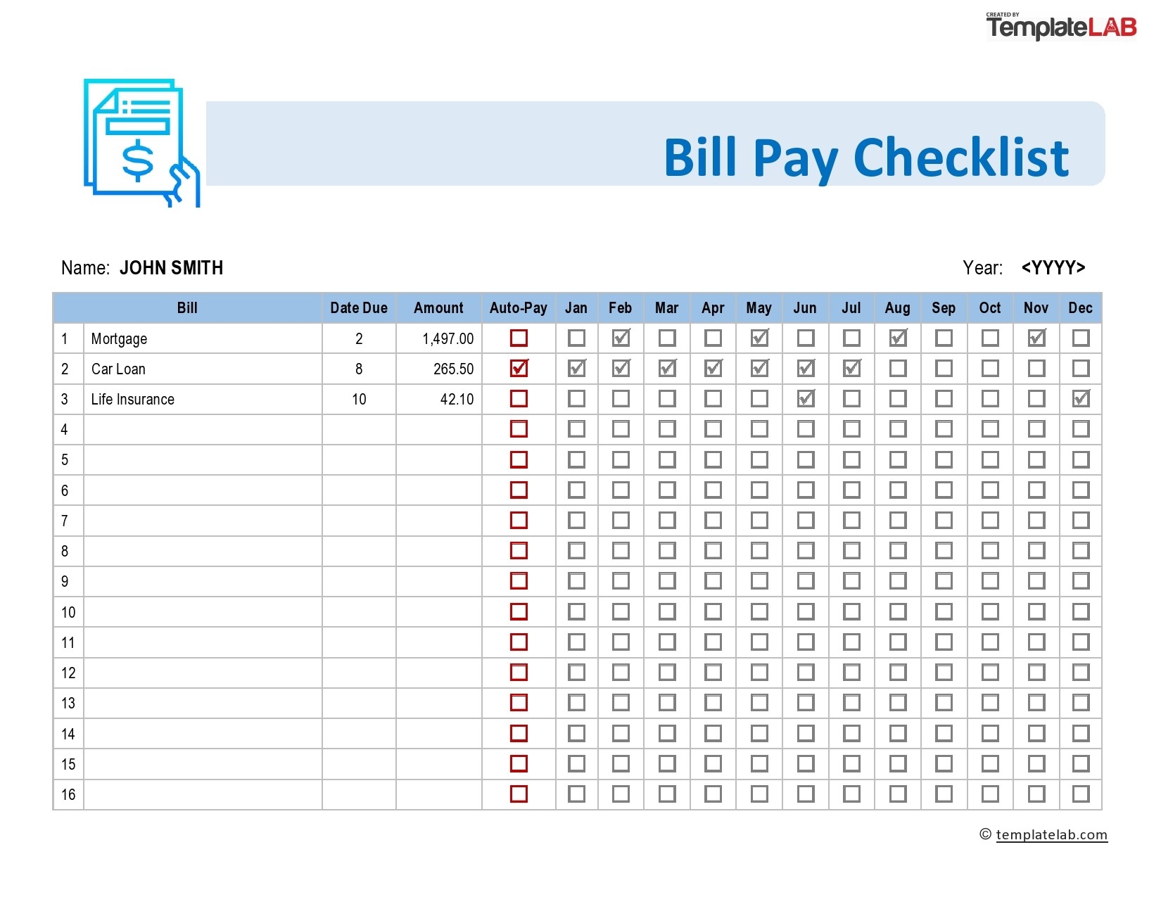 20 Free Bill Pay Checklists Bill Calendars PDF Word Excel 