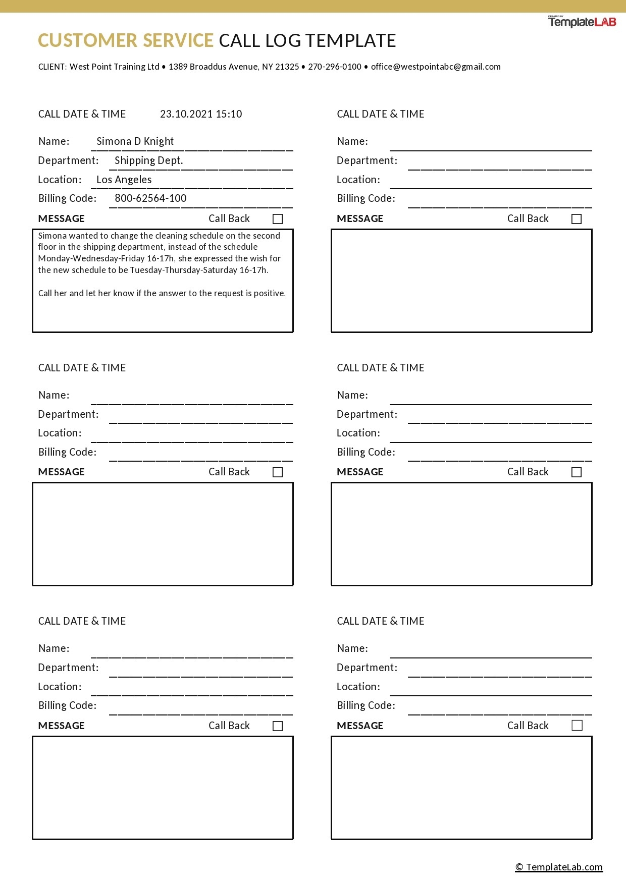20 Printable Call Log Templates Word Excel PDF TemplateLab