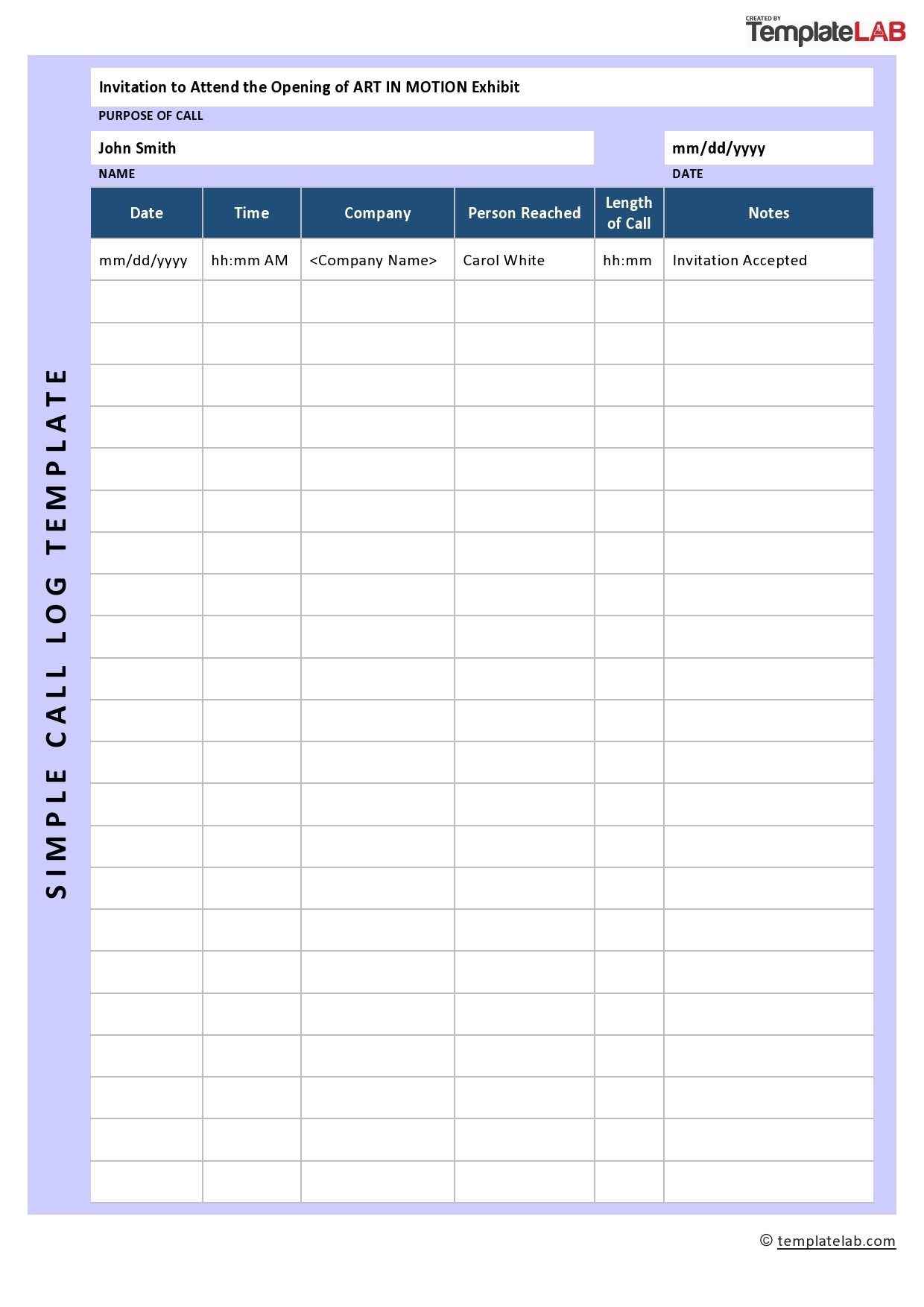 20 Printable Call Log Templates Word Excel PDF TemplateLab
