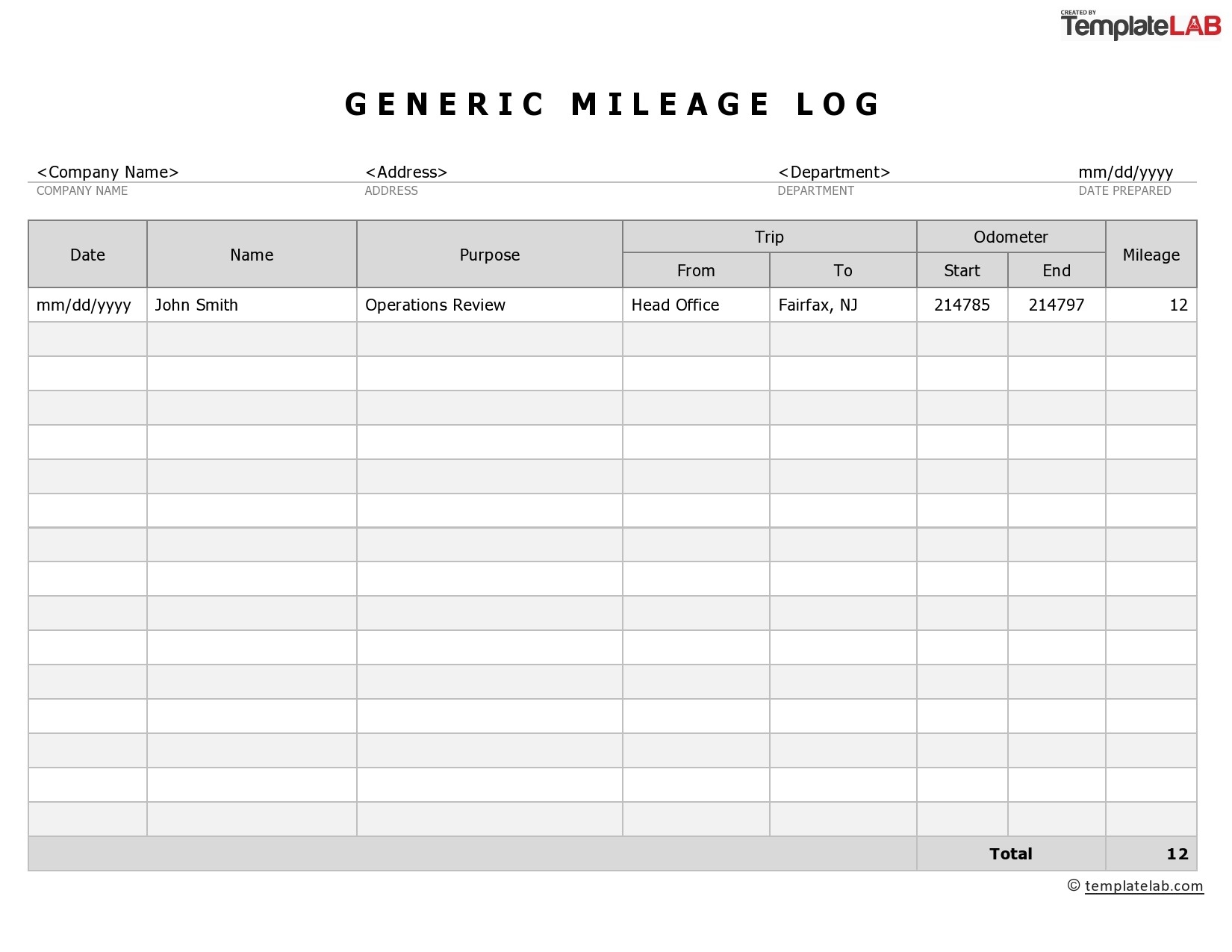 20 Printable Mileage Log Templates Free TemplateLab