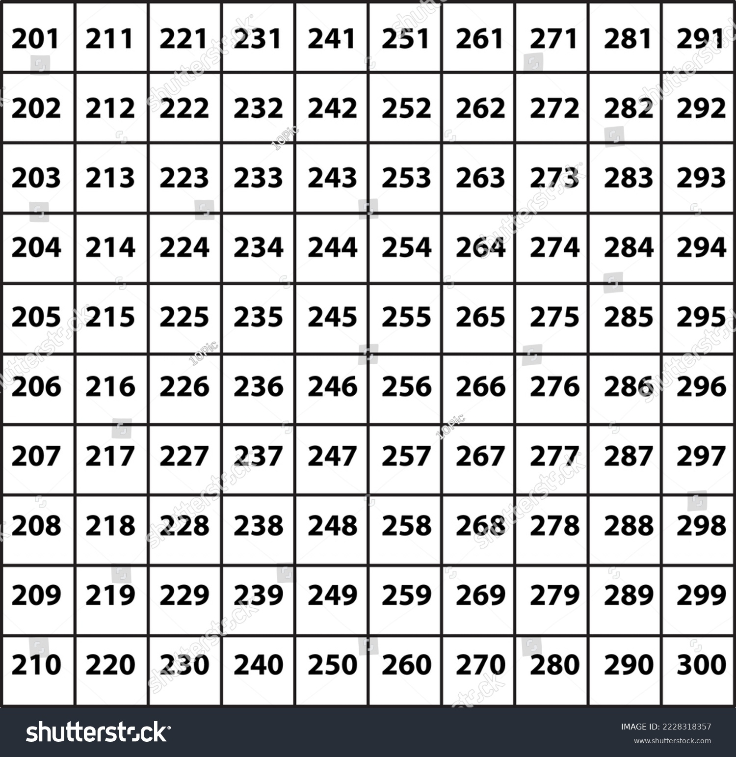 Number Chart 200-300 Free Printable