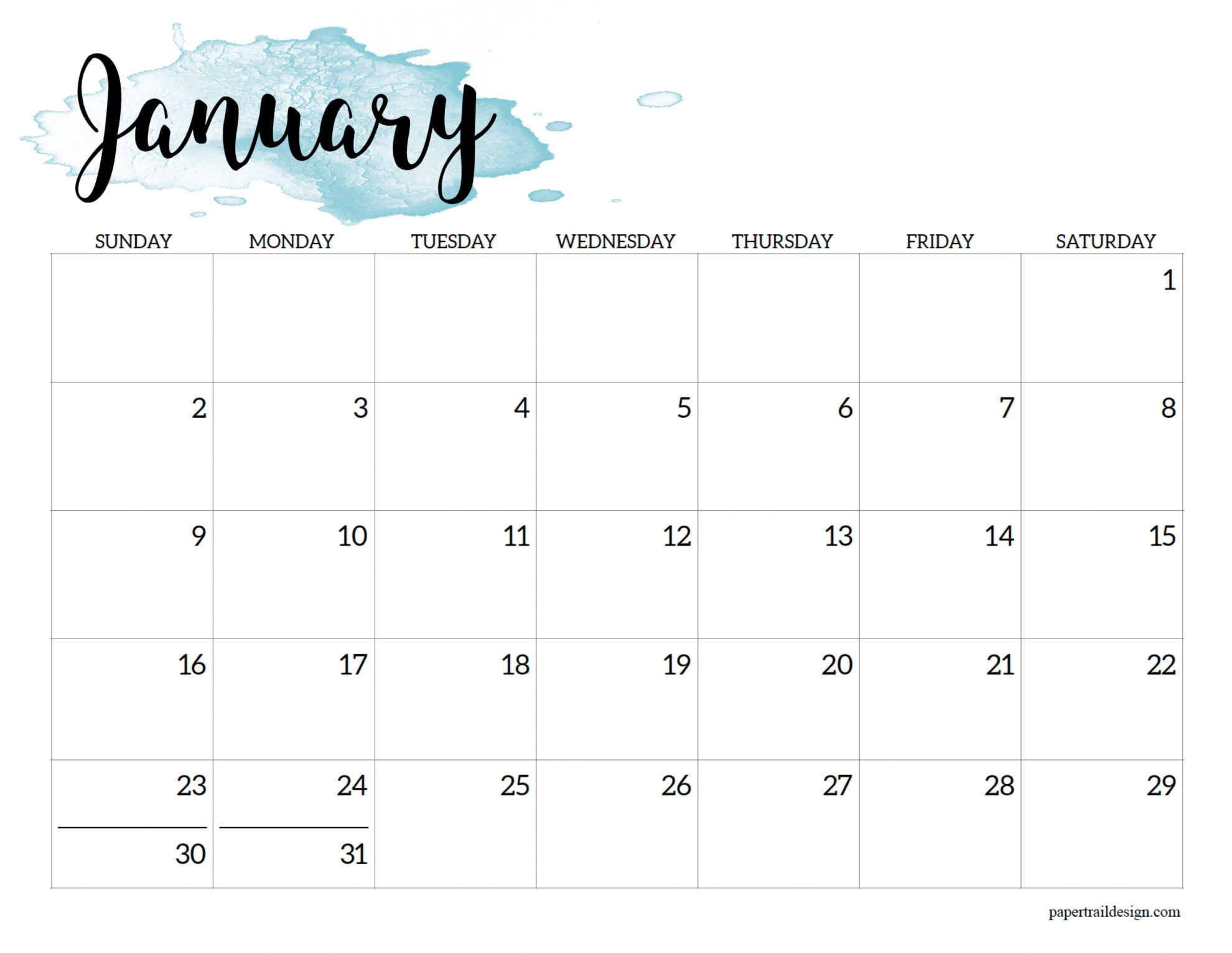 2022 Calendar Printable Watercolor Paper Trail Design