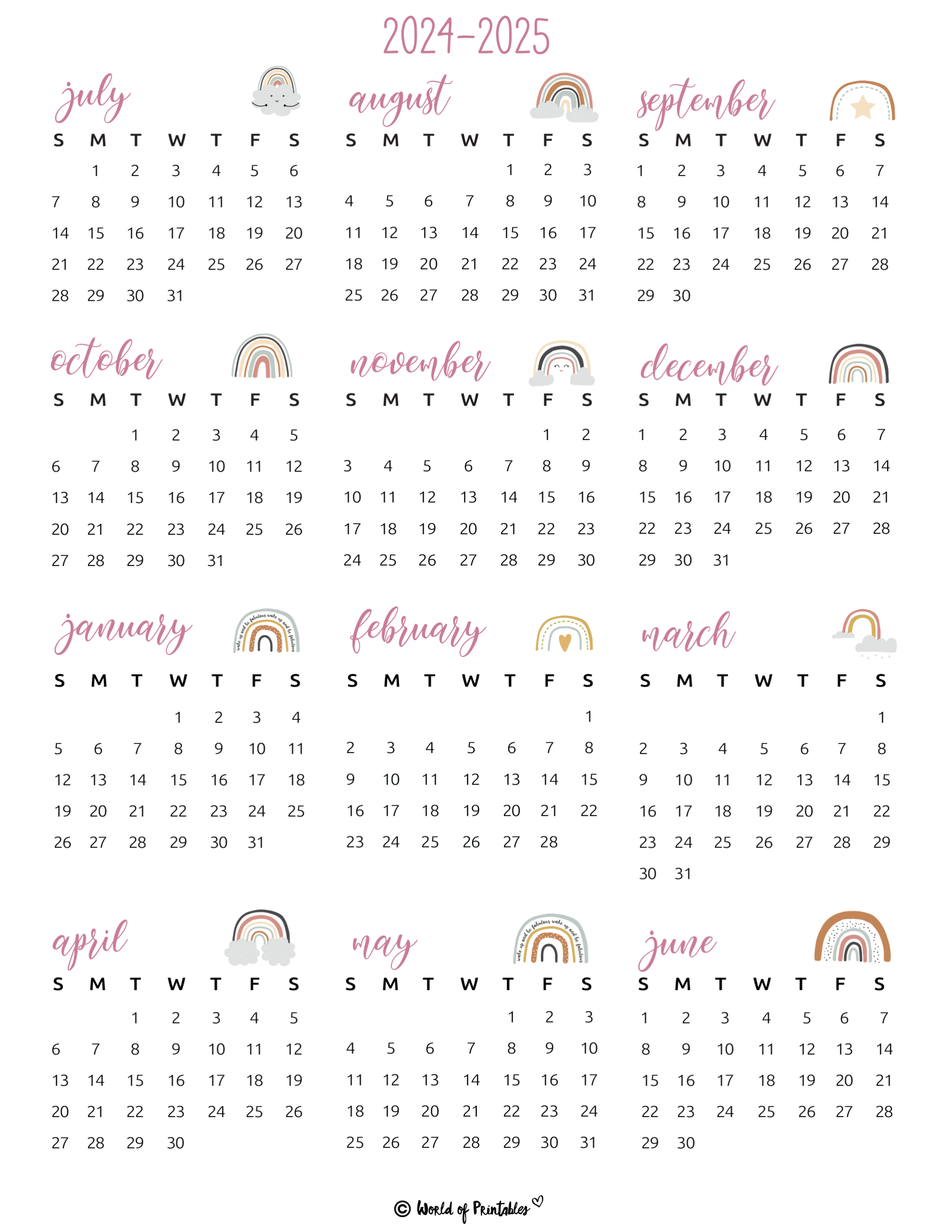 2024 2025 Calendar Free Printables World Of Printables 2024 2025 Calendar Free Printables World Of Printables
