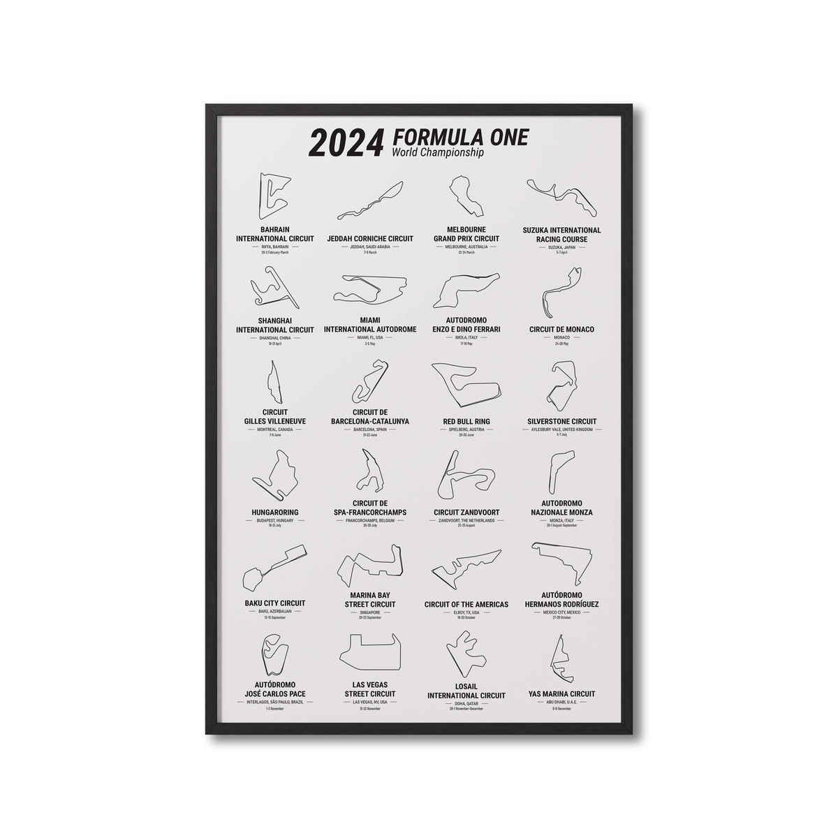 2024 Formula 1 F1 Grand Prix Schedule Calendar Race Poster Art Print Light EBay