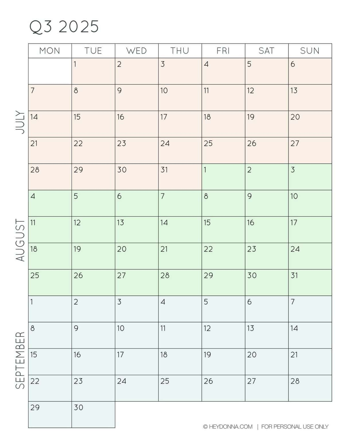 2025 3 Month Quarterly Calendar Printables FREE Hey Donna 