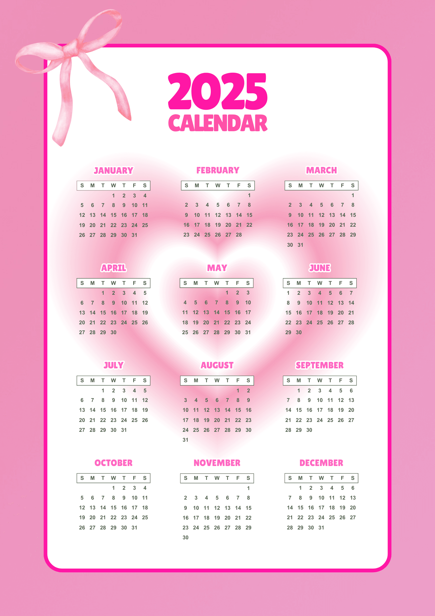 Pink Calendar Printable