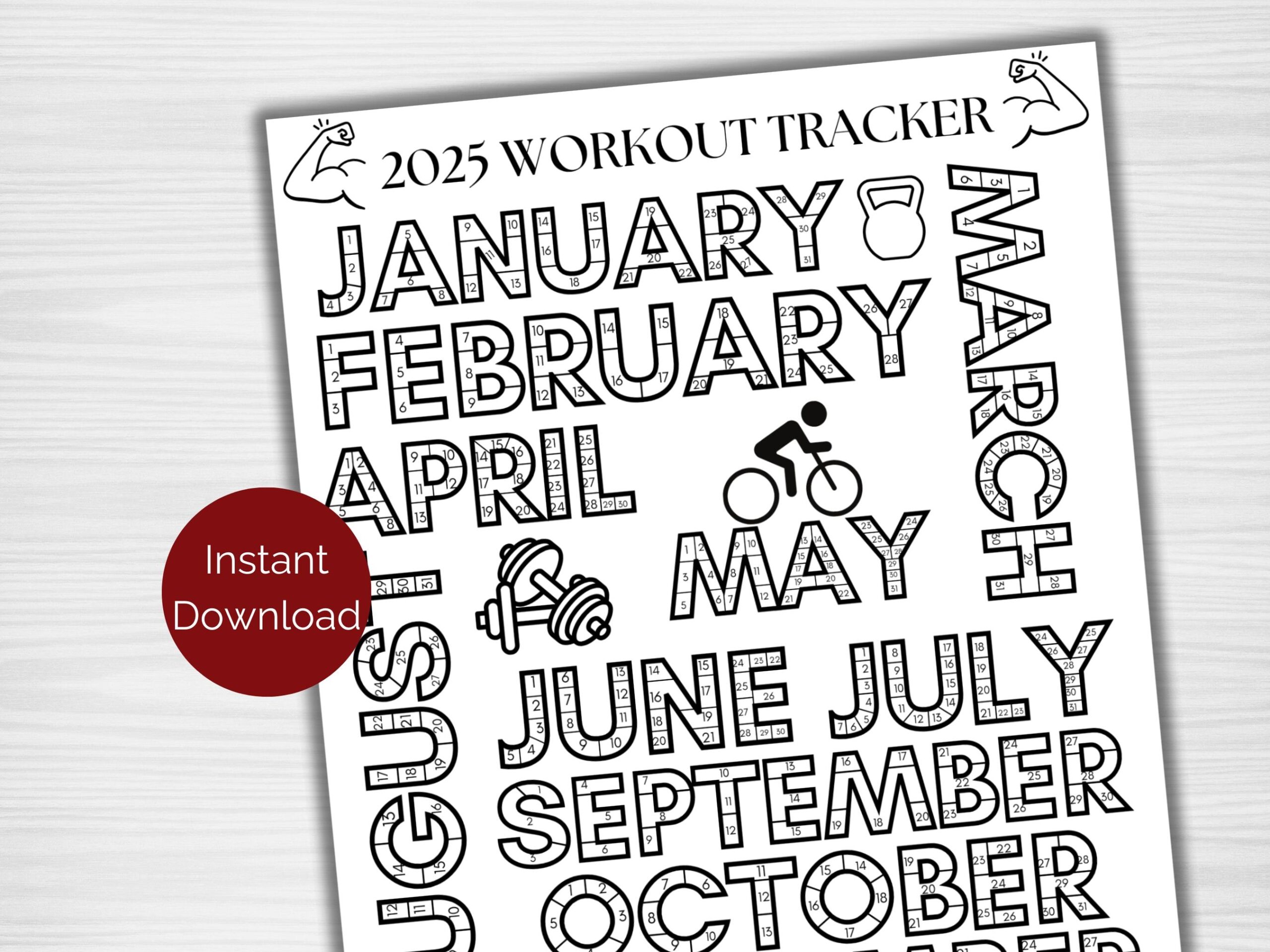 2025 Workout Tracker Coloring Page Printable Fitness Tracker Coloring Sheets Monthly Habit Tracker Daily Workout Calendar Goal Tracker Etsy