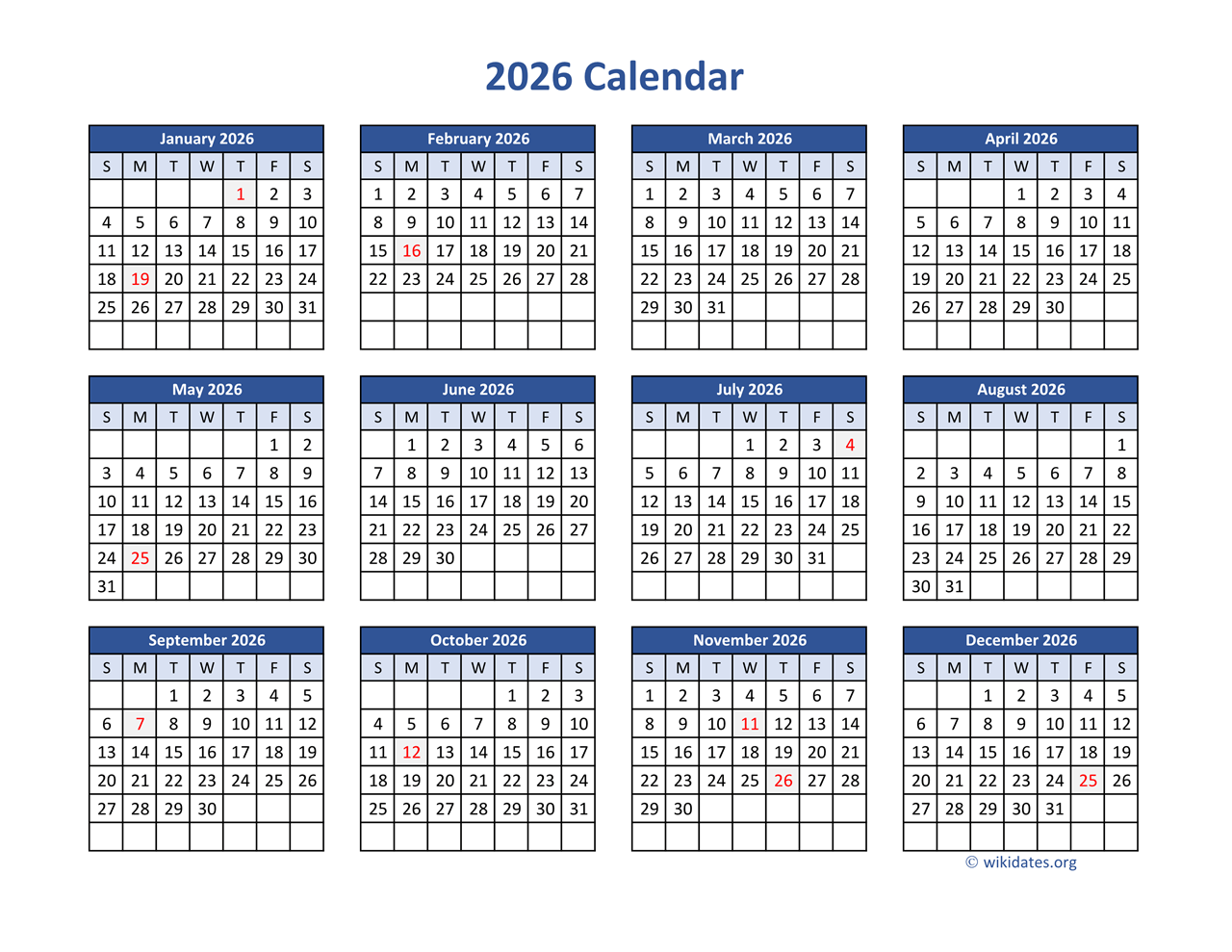 2026 Calendar In PDF WikiDates