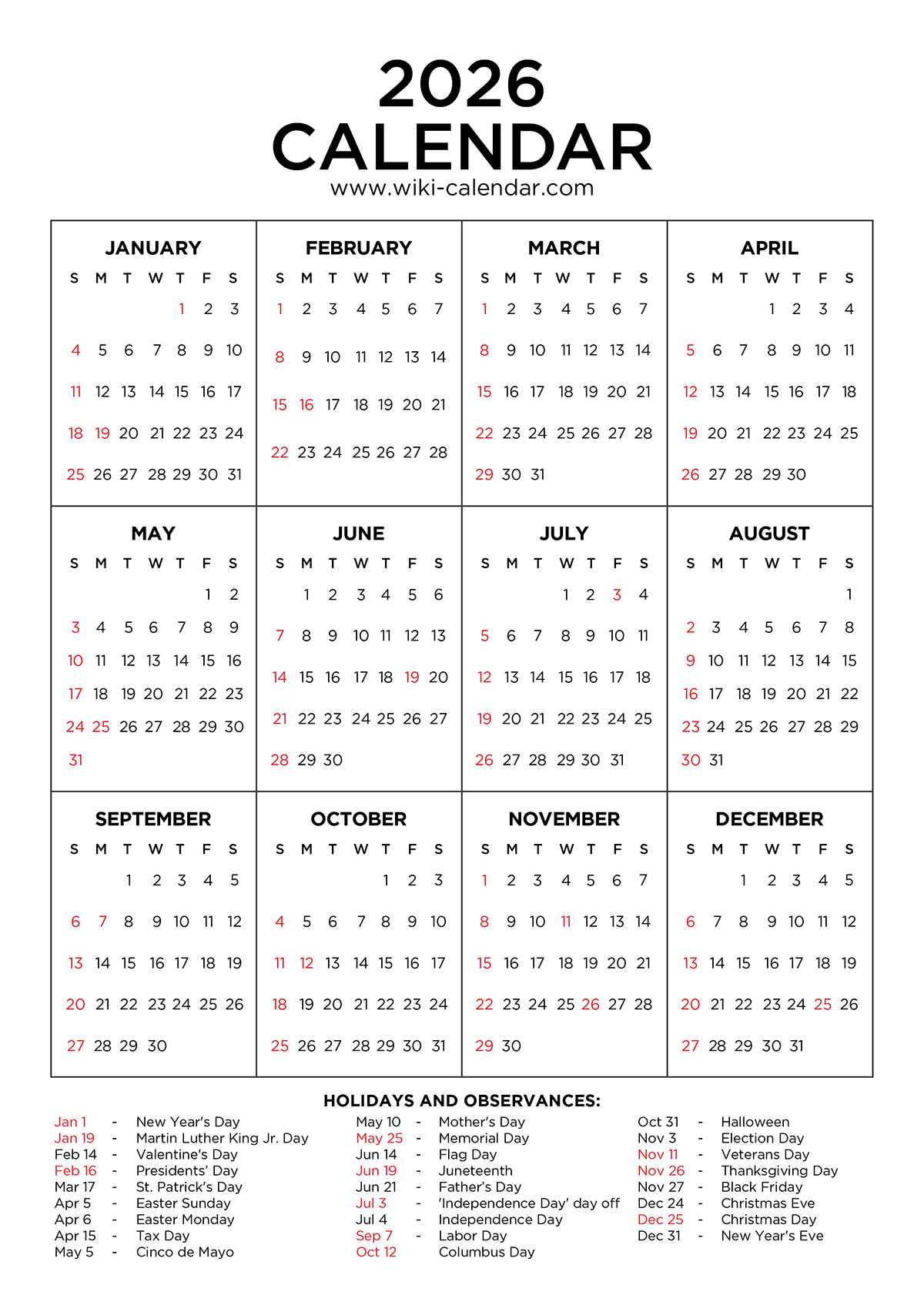 Timeshare Calendar 2026 Printable