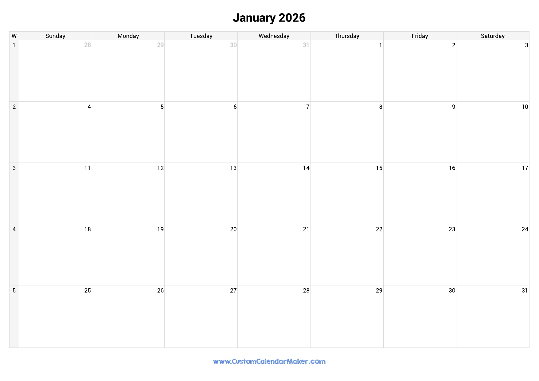 2026 Printable Calendar By Week
