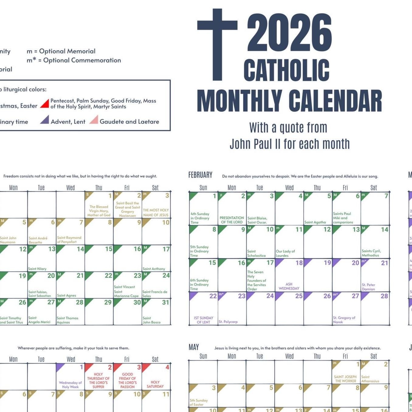 Liturgical Calendar 2026 Printable Free Download