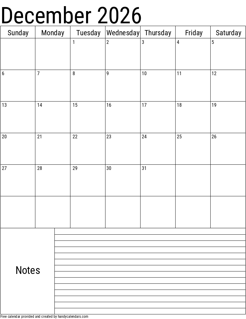 2026 December Calendars Handy Calendars