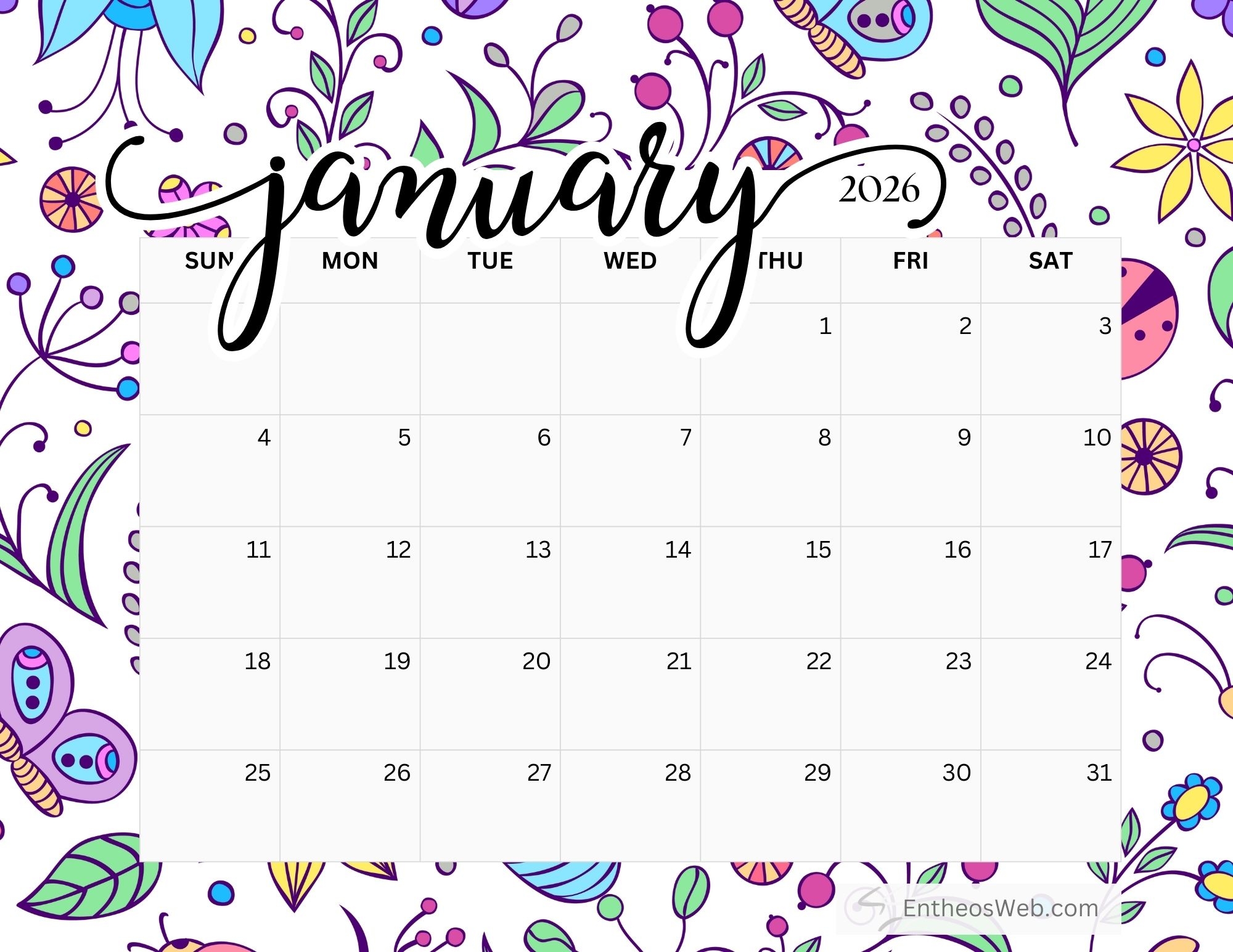2026-2026 Monthly Calendar Printable