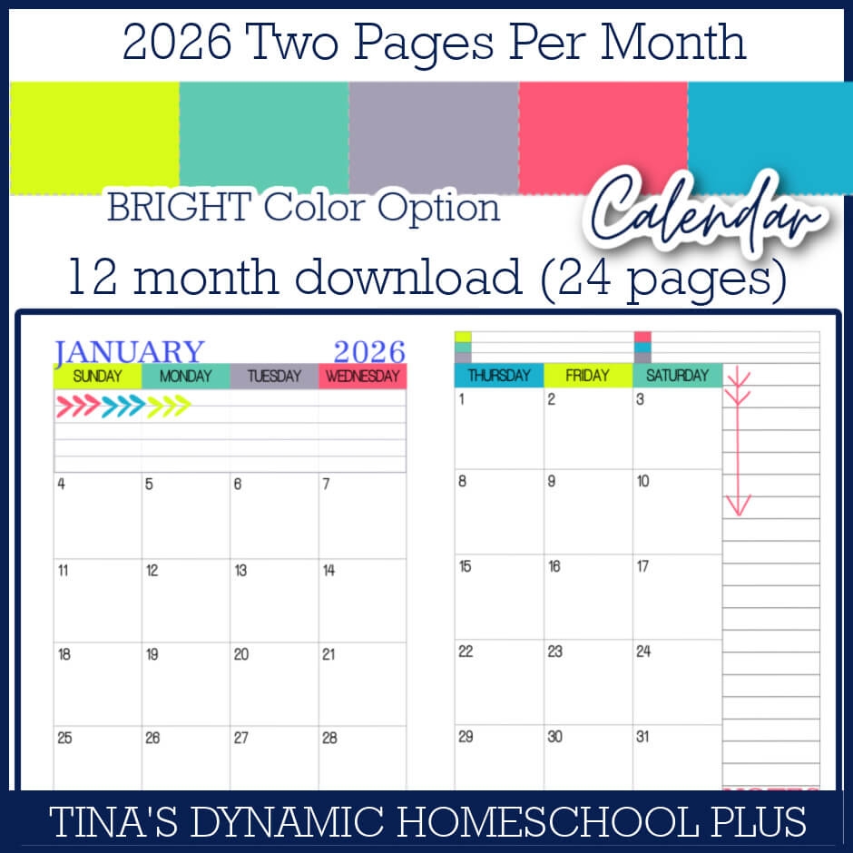 2026 Physical Year 2 Page Monthly Calendar