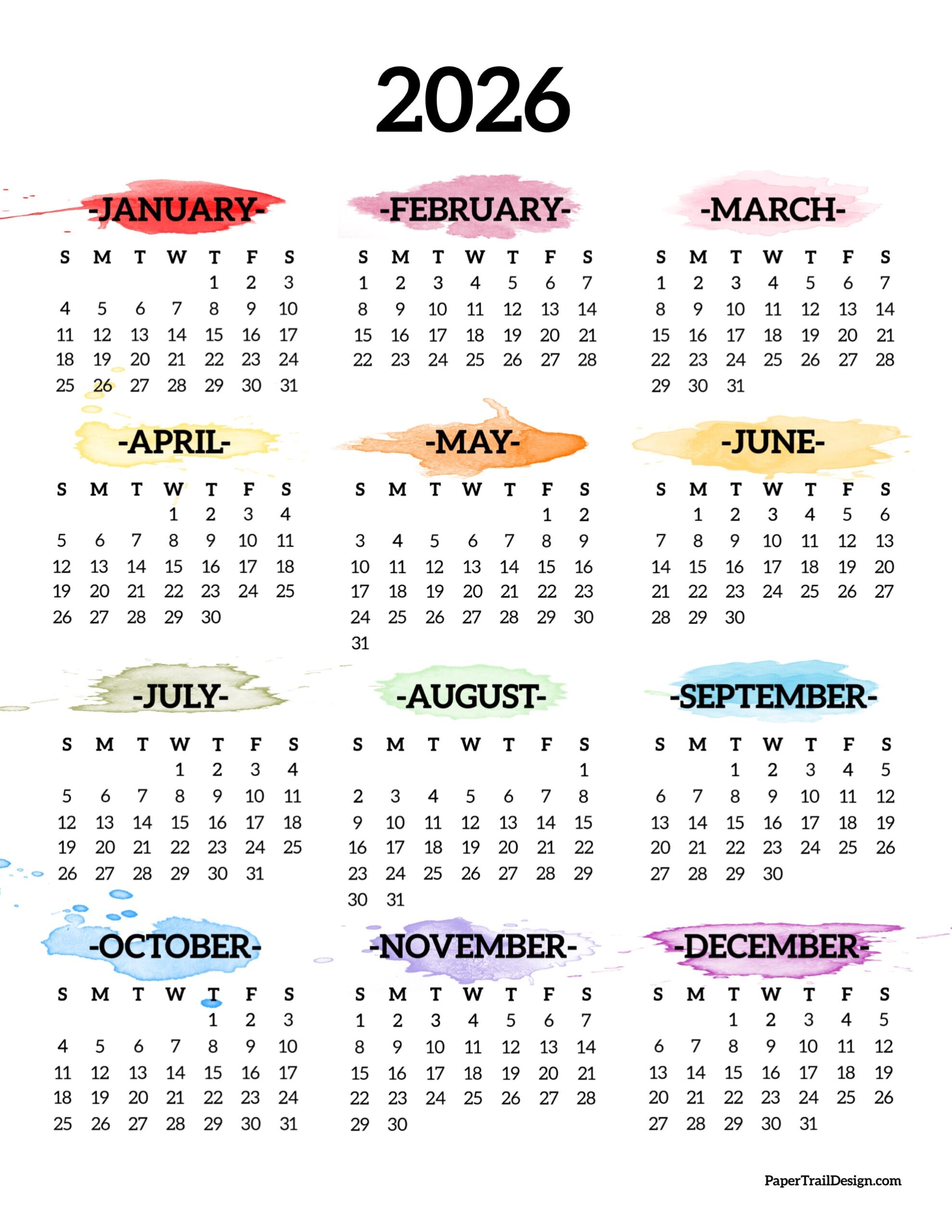 Free Printable 2026 Calendar Templates