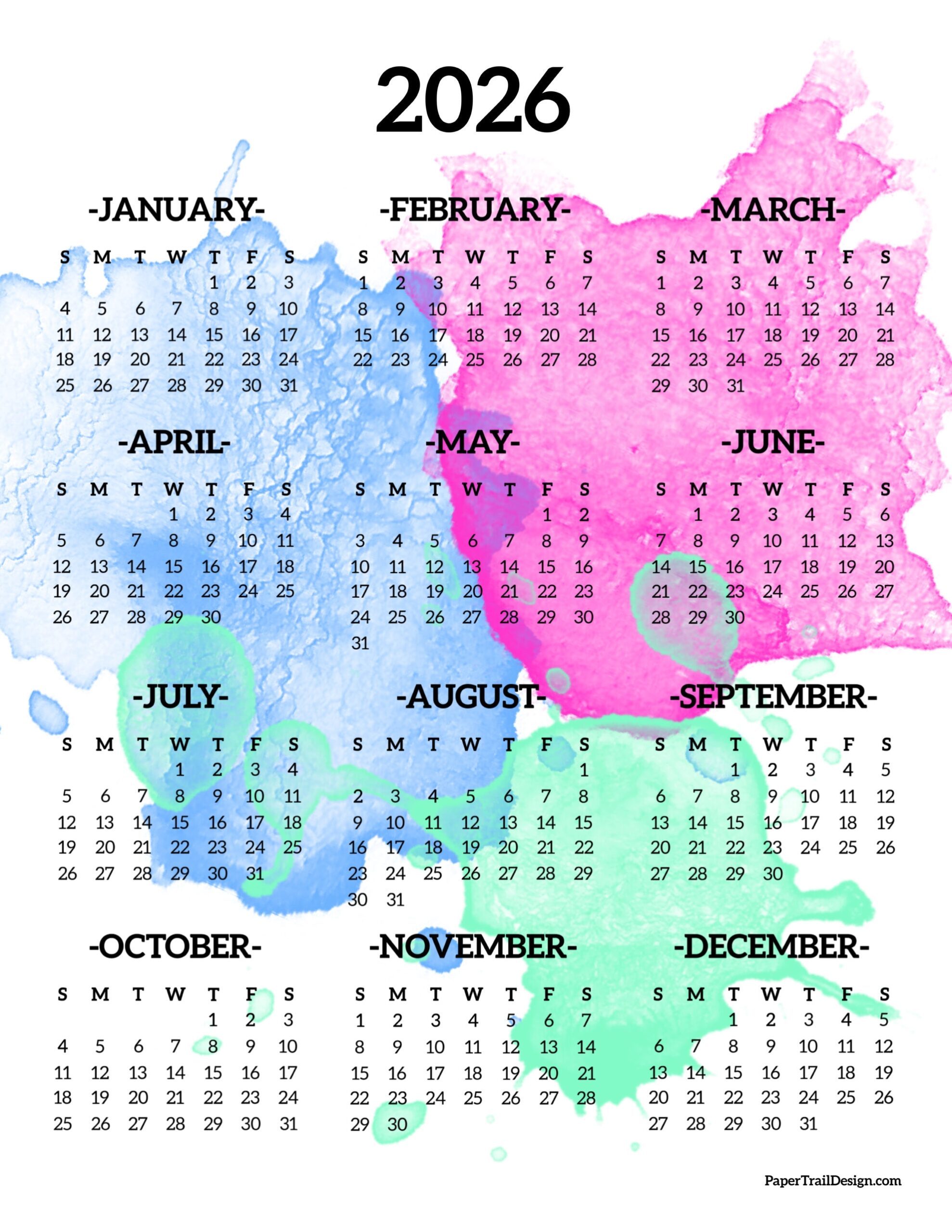 Printable Calendar 2026 Year Printable Calendar 2026 Year