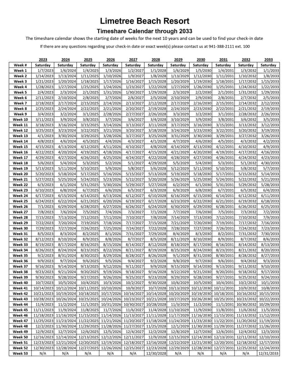 2026 Timeshare Calendar Printable 2026 Timeshare Calendar Printable