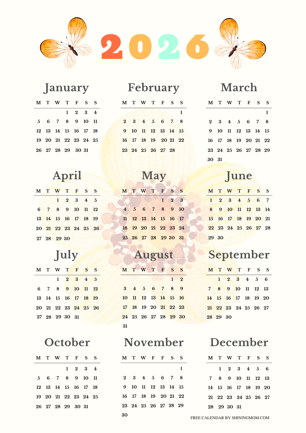 2026 Yearly Calendar 35 Free Stylish One Page Templates 