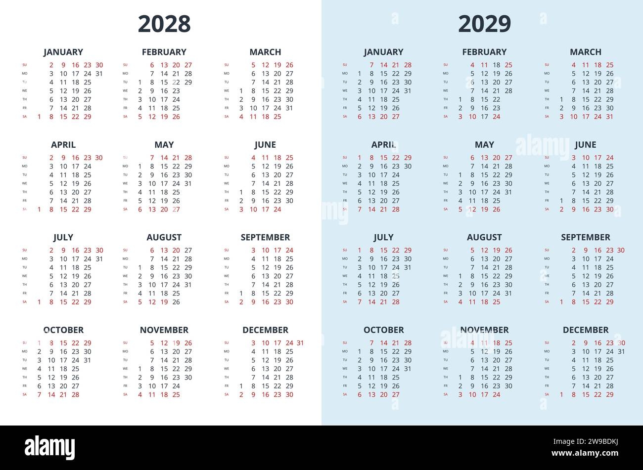 2028 Calender Stock Vector Images Alamy