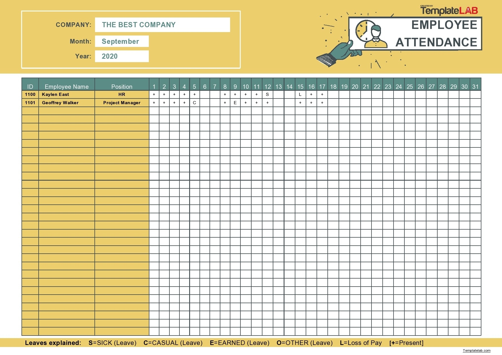 Free Printable Monthly Attendance Charts